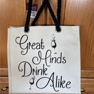 New Wine Jute Canvas Tote Bag with Black Rope Handles